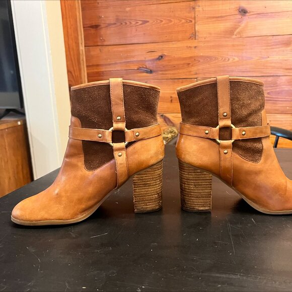 Vintage Ralph Lauren Tan Leather/Suede Western Heeled Boots - Size 8 - Picture 1 of 6